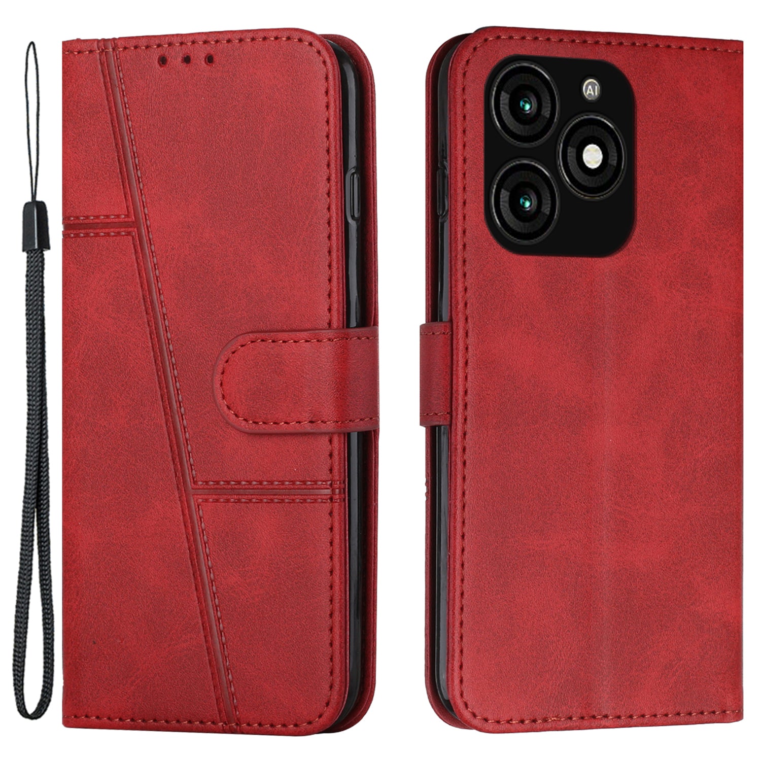 Leather Wallet Case for Transsion itel A70 Phone Stand Cover Calf Texture - Brown Leather Wallet Case for Transsion itel A70 Phone Stand Cover Calf Texture - Brown